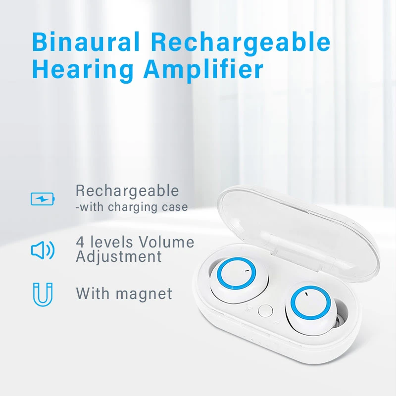 XB-302 Binaural Rechargeable Hearing Amplifier with Portable Charging Case XB-302 Binaural Rechargeable Hearing Amplifier with Portable Charging Case